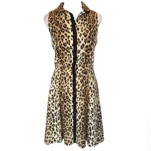 Carolina Herrera Leopard Print Button Down Mini Dress with Pockets Size 4